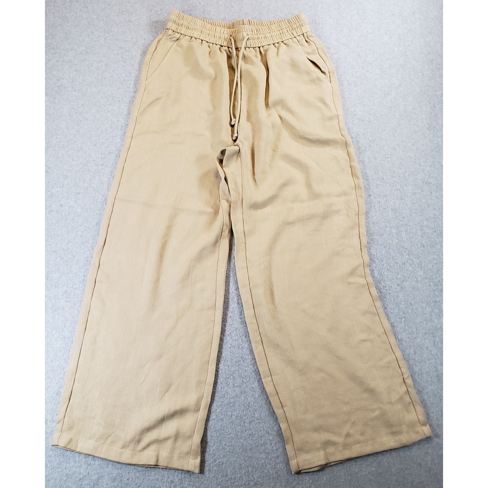 Halara Drawstring Pants Womens Golden Mist Tan Sz M Wide Leg High Waist Baggy